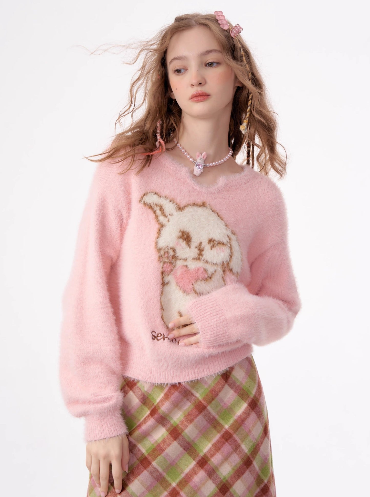 American Retro Wax Pullover Milk Type Fur Tops