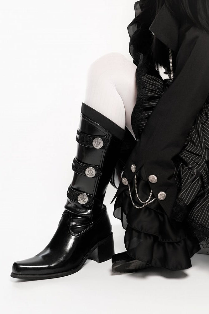 【9月7日予約締切】Black/White/Gray Gothic Lolita Prince Square Toe Retro Boots