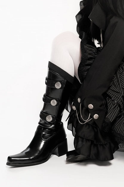 【9月7日予約締切】Black/White/Gray Gothic Lolita Prince Square Toe Retro Boots