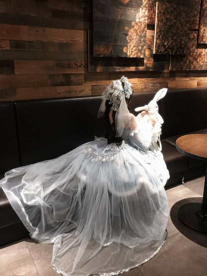 Snow Rabbit Ball Series: Bonnet with rabbit ears + crown veil + accessories