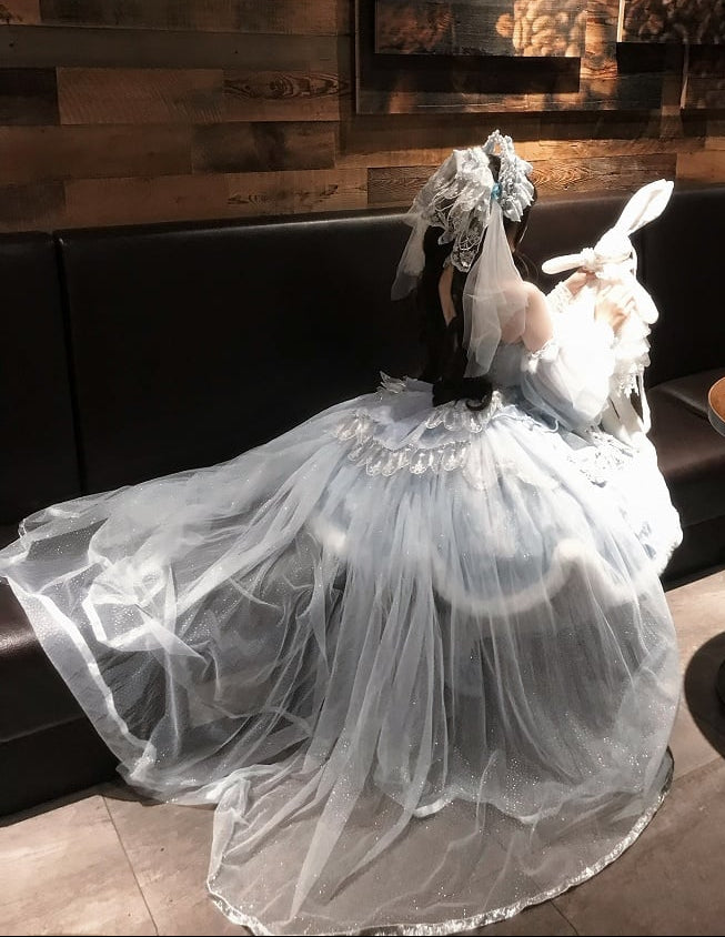 [Deadline for reservations: December 10] Snow Rabbit Ball Blue and Silver Halter Neck Fur Dress Complete Set