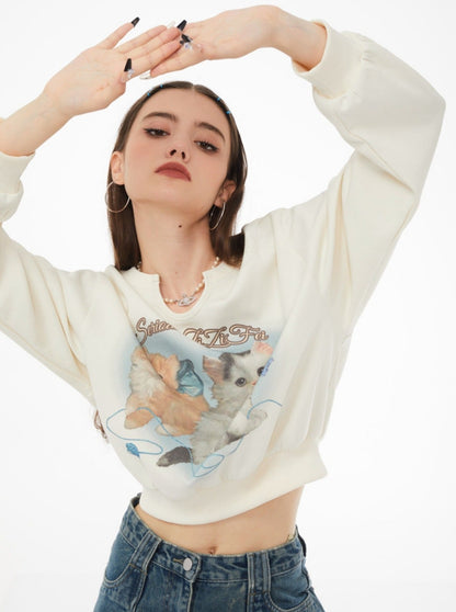 Retro Cat Short Sweatshirt