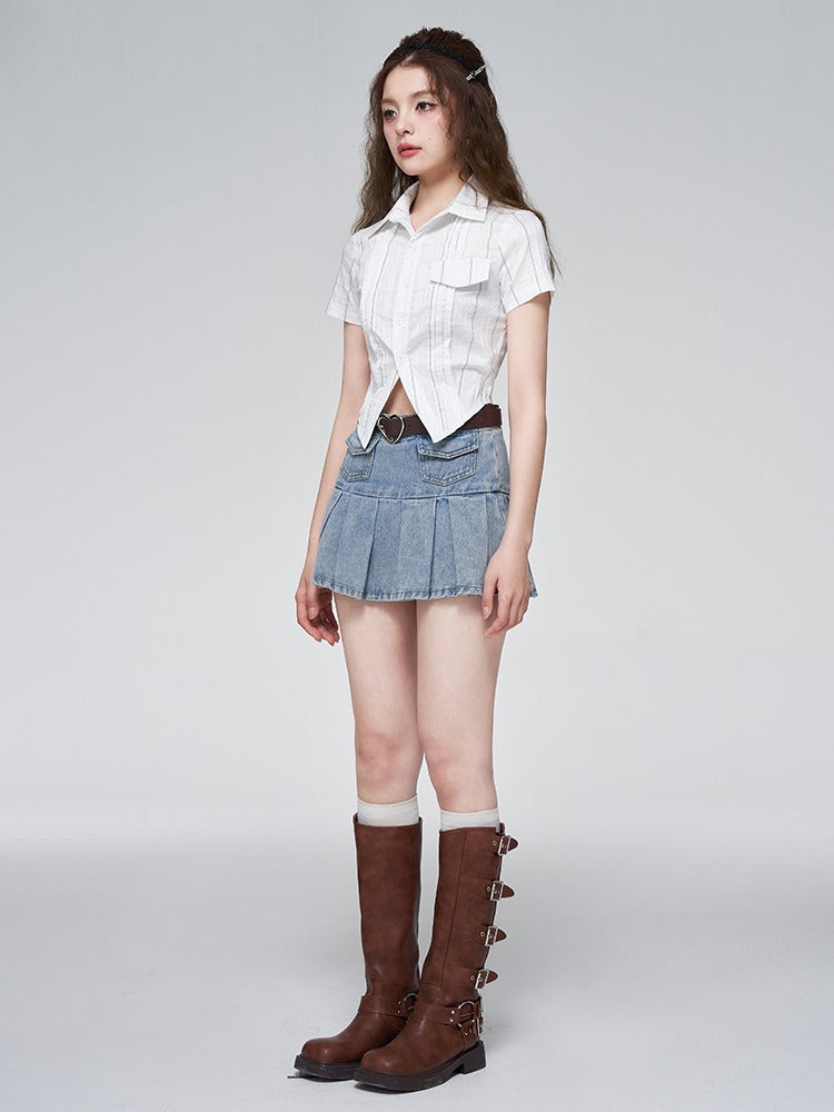 Cool White Stripe Short Shirt