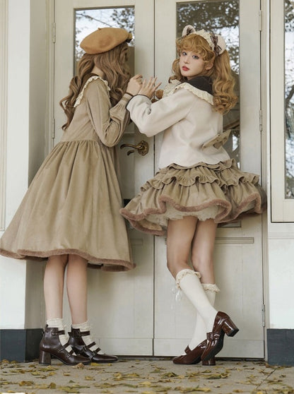 Coco Diary Volume Dress x Girly Coat + Ruffle Skirt