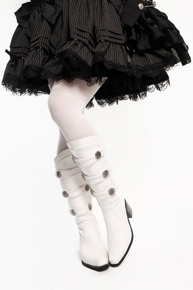【9月7日予約締切】Black/White/Gray Gothic Lolita Prince Square Toe Retro Boots