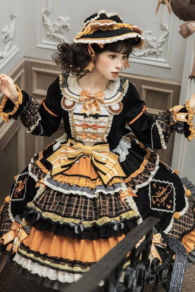 [Reservierungsschluss 8. September] Classic Bear Lolita-Stufenkleid mit weißem Kragen, Karomuster, Spitze und Schleife+Vintage-JSK-Kleid mit Teddybär-Print und Spitze+Vintage-Lolita-Kleid mit Teddybär-Print, Karokragen und klassischem Karomuster