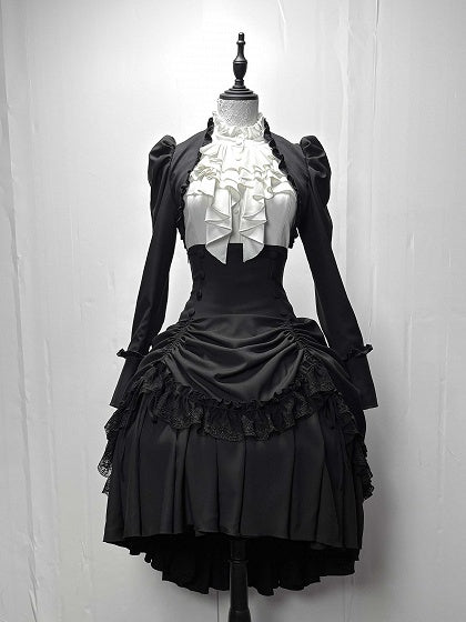 【3月6日予約締切】ダークゴシックブラックショートジャケット＋ホワイトシャツ＋ローズリボン