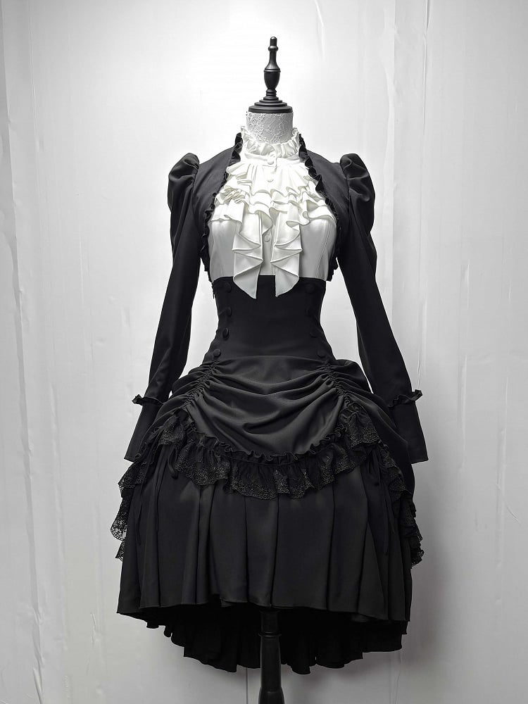 【3月6日予約締切】ダークゴシックブラックショートジャケット＋ホワイトシャツ＋ローズリボン