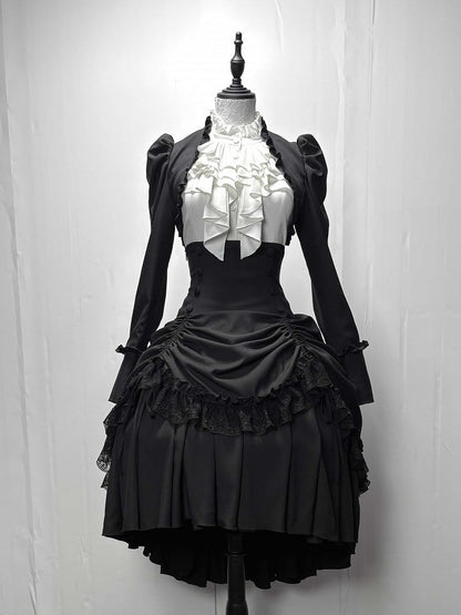 【3月6日予約締切】ダークゴシックブラックショートジャケット＋ホワイトシャツ＋ローズリボン