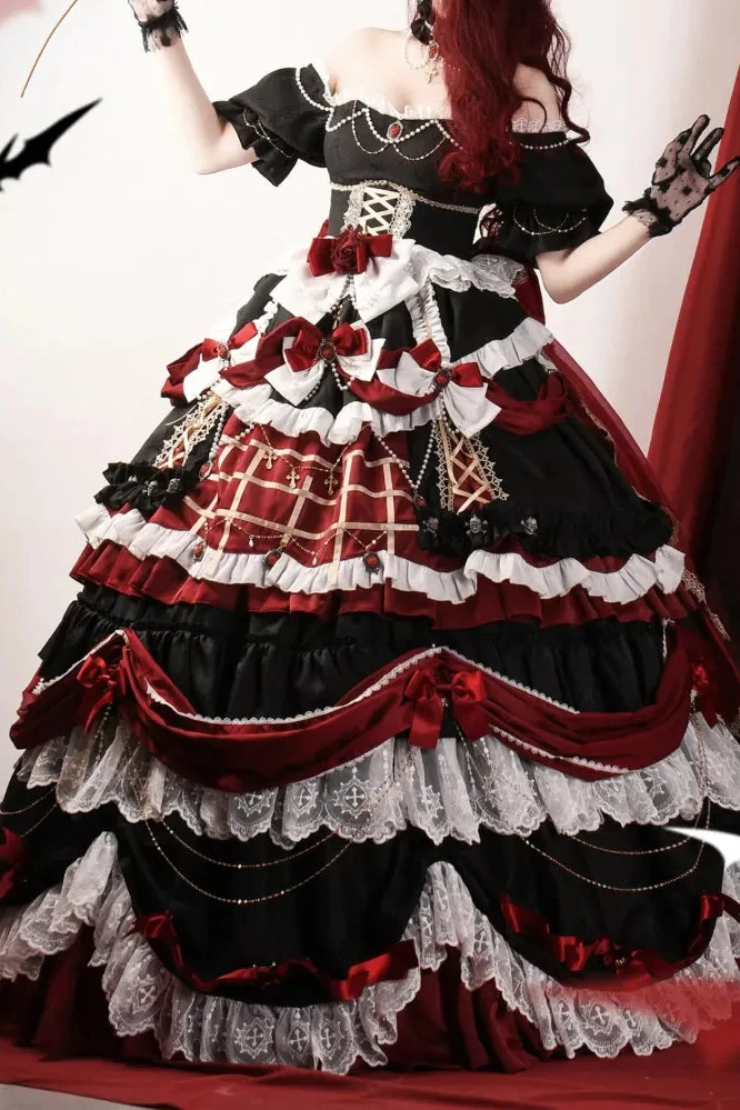 [Reservation product] Dark Pattern Gothic Gorgeous Elegant Dress [Short Long]