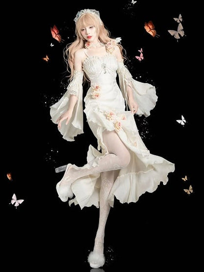 Amour Rose Bianca White and Blue Mermaid Dress Set