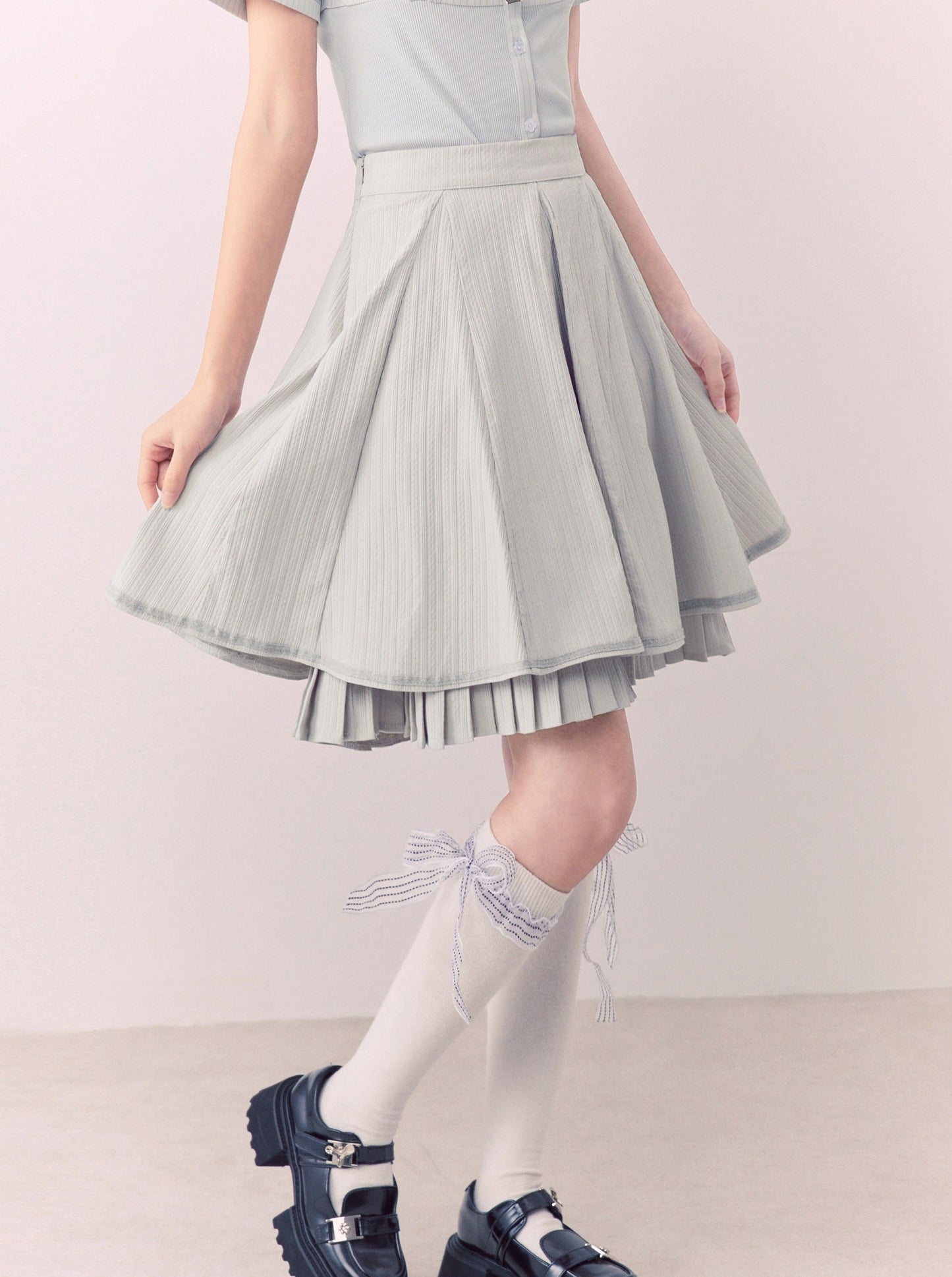 Light Gray Sweet French College Skirt