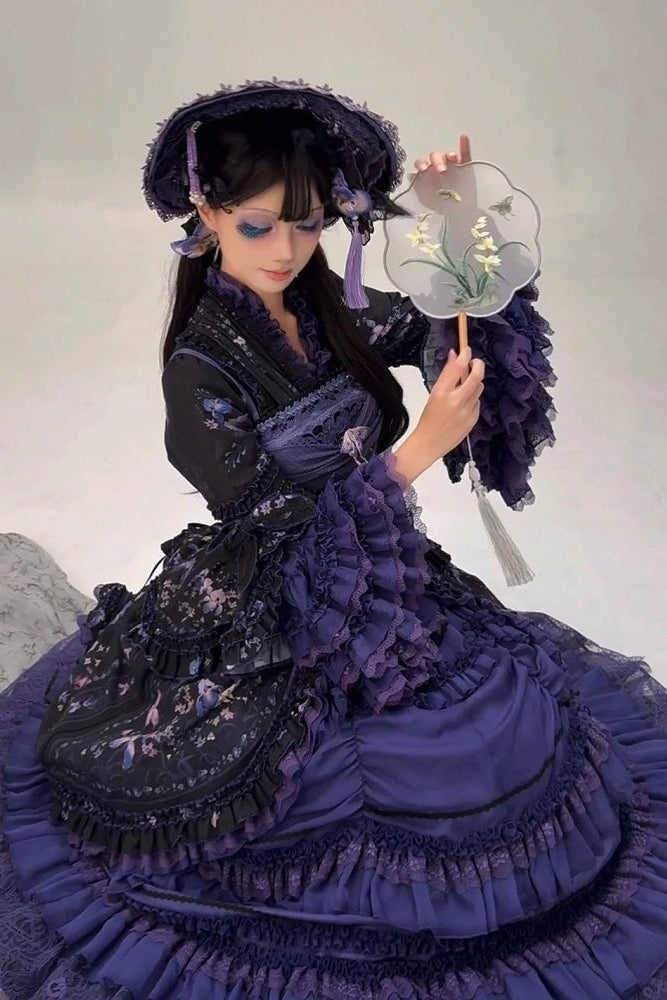 【9月13日予約締切】Purple/Dark Purple Gothic Lolita Elegant Iris Series Accessories(Bonnet / Hair clip with tassel / Hair clip / Brooch)