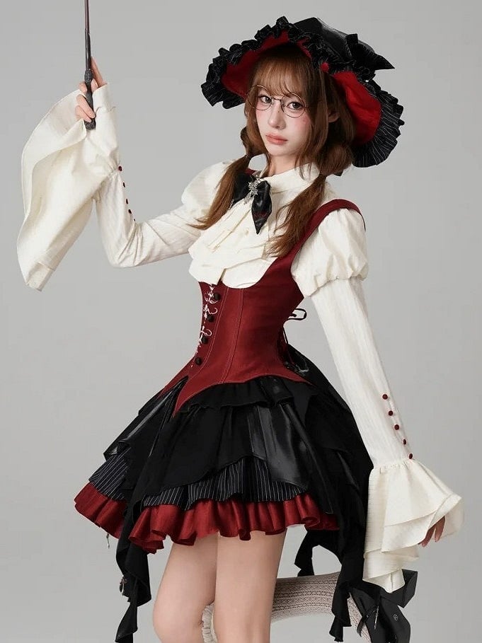【12月3日予約締切】inverted spell contract ダークゴシックウィッチレッドドレスフルセット＋シャツ＋ベスト＋スカート