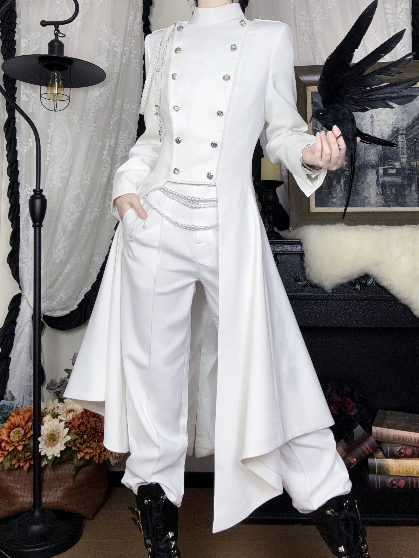 【12月29日予約締切】エターナルナイトプリンスダブルブレストゴシックロングテールコート＋ショルダーチェーンアクセサリー