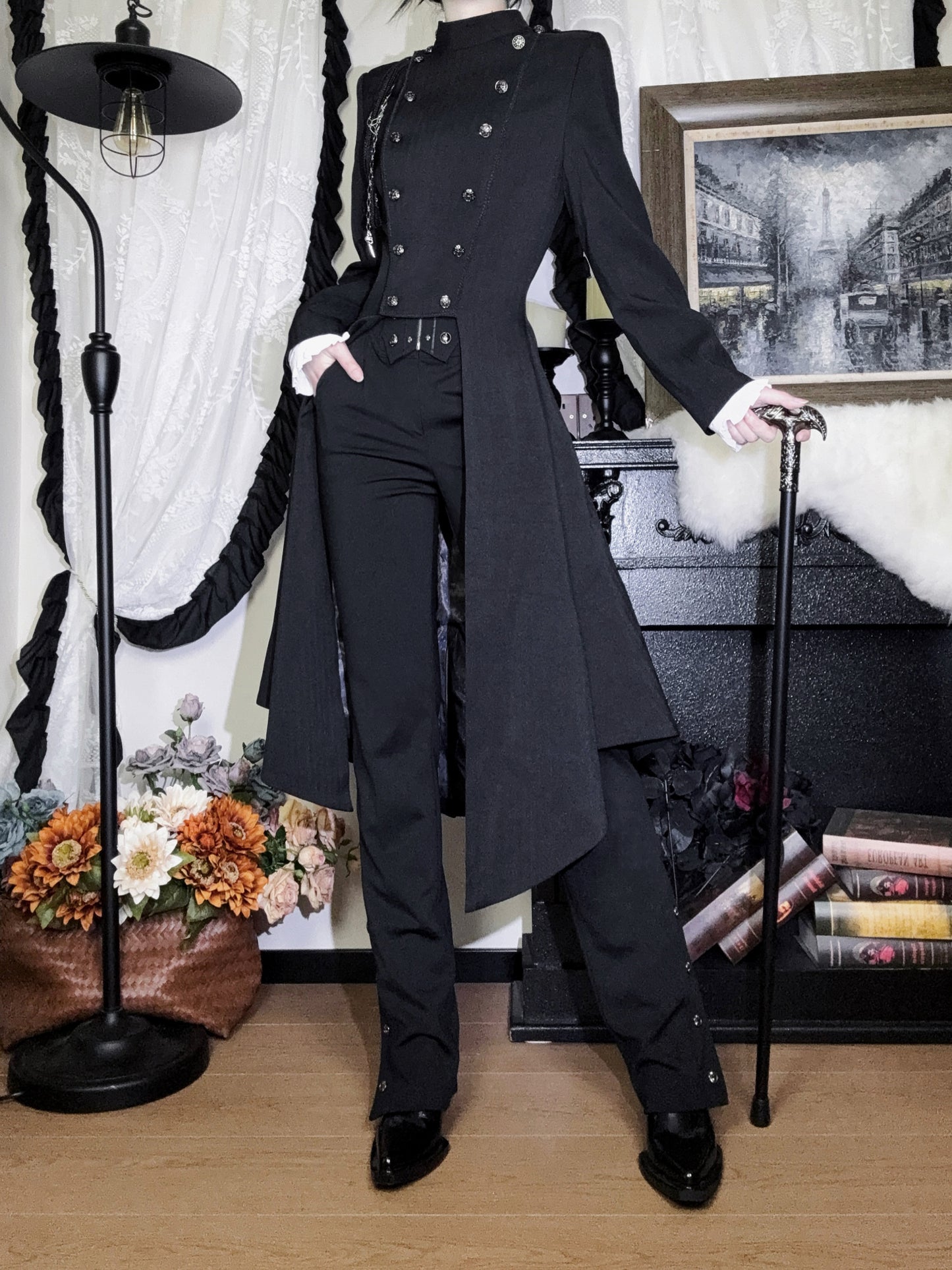 【12月29日予約締切】エターナルナイトプリンスダブルブレストゴシックロングテールコート＋ショルダーチェーンアクセサリー