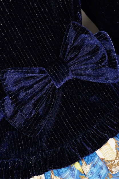 [Reservation Deadline: November 6] Navy Blue/Brown Classic Italian Travel Diary Lolita Silver Thread Velvet Stripe Ribbon Frill Jacket