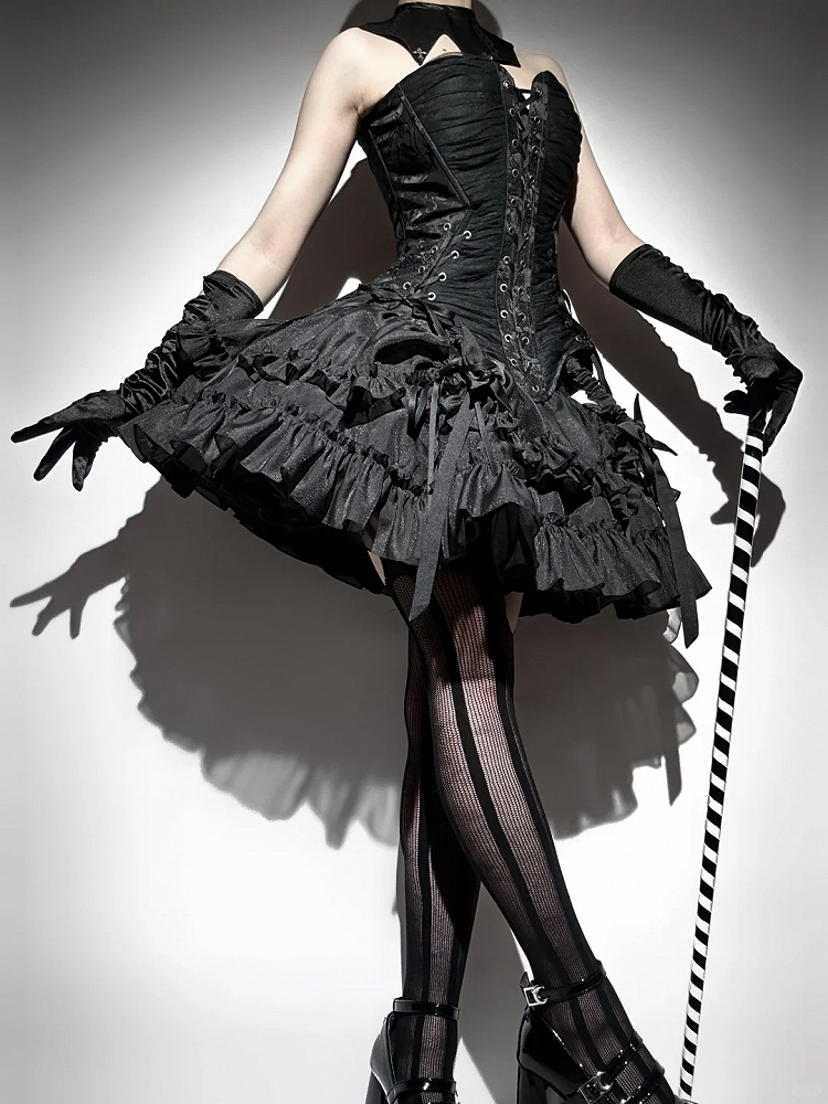 【1月29日予約締切】ゴシックレースアップコルセットビスチェトップス＋ドロストフリルスカート＋バタフライストラップ