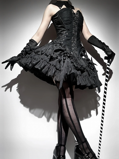 【1月29日予約締切】ゴシックレースアップコルセットビスチェトップス＋ドロストフリルスカート＋バタフライストラップ