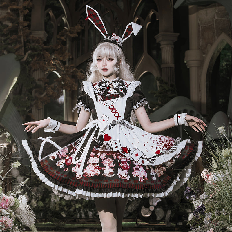 【数量限定】アリスティーパーティーアシメエプロンドレス＋うさ耳ハットドレスフルセット