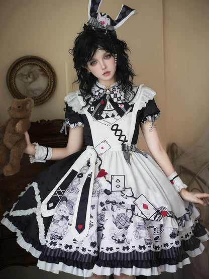 【数量限定】アリスティーパーティーアシメエプロンドレス＋うさ耳ハットドレスフルセット