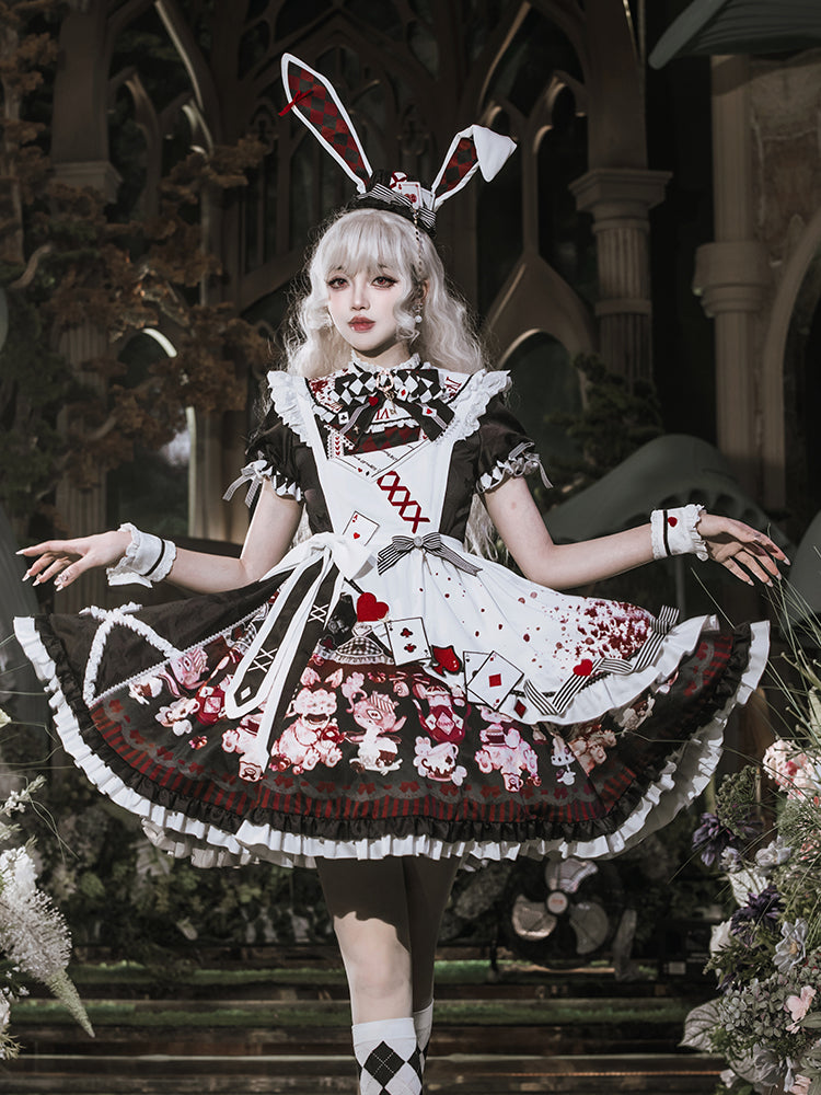 【数量限定】アリスティーパーティーアシメエプロンドレス＋うさ耳ハットドレスフルセット