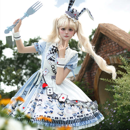 【数量限定】アリスティーパーティーアシメエプロンドレス＋うさ耳ハットドレスフルセット