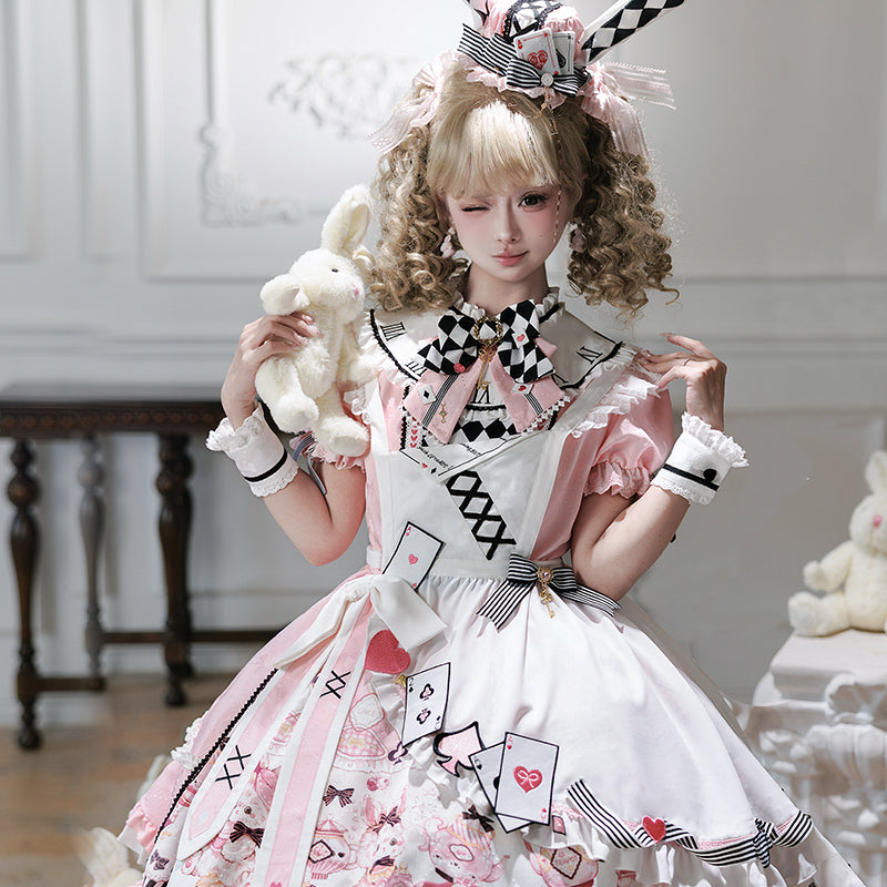 【数量限定】アリスティーパーティーアシメエプロンドレス＋うさ耳ハットドレスフルセット