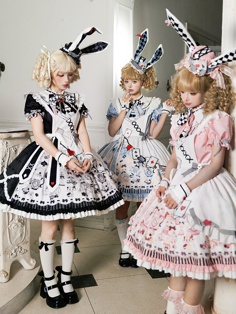 【数量限定】アリスティーパーティーアシメエプロンドレス＋うさ耳ハットドレスフルセット