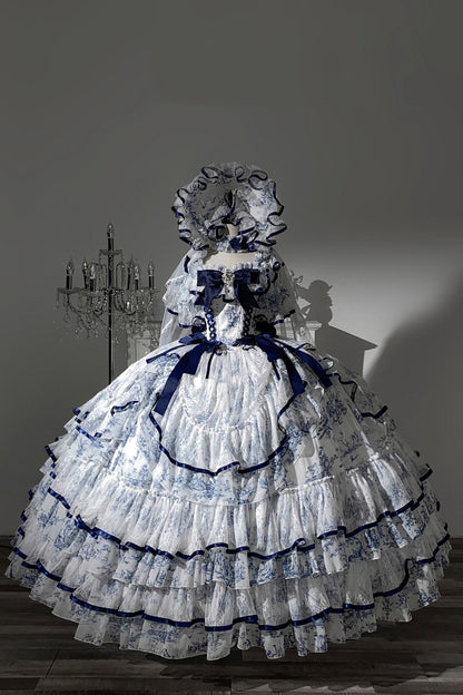 Robe Lolita florale à manches courtes avec baleines
