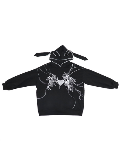 Dark Rabbit Lace Heart Wings Hoodie