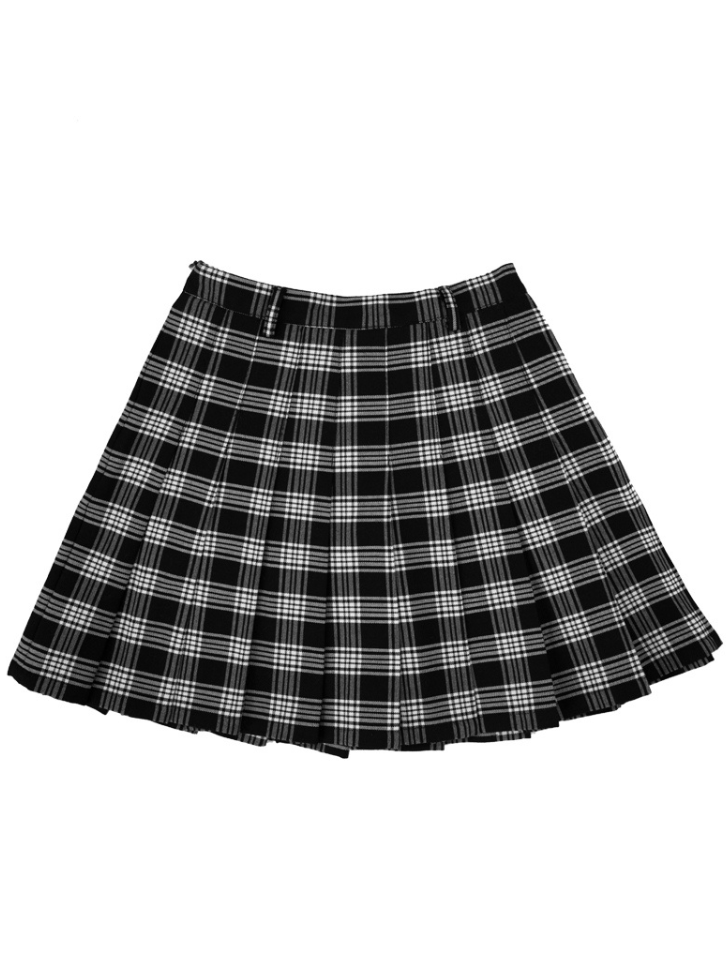 Monochrome check punk rock high waist pleated skirt