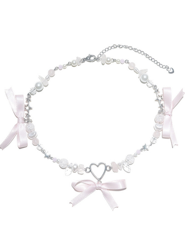 Bead chain ribbon heart choker