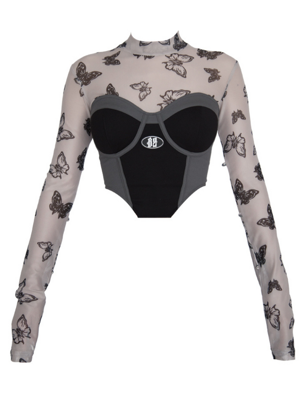 butterfly sheer corset top