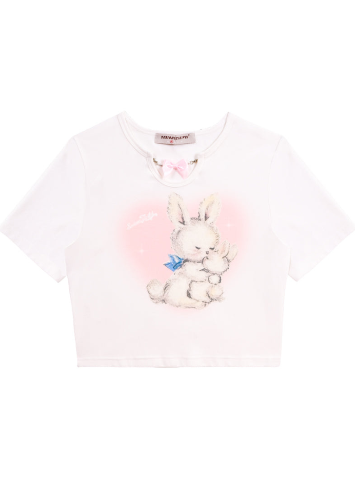 Ribbon Heart Rabbit Hug T -shirt