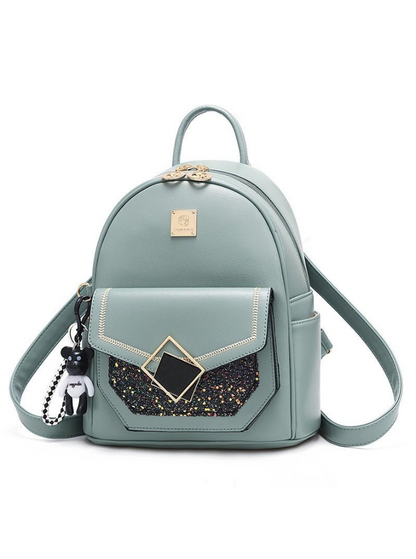 Leather Glitter Stitch Backpack with Bear Charm