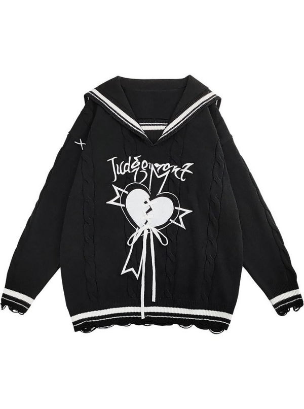 レースアップハートロゴセーラーカラーニットセーター