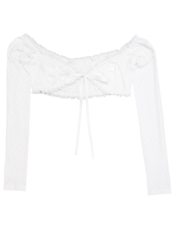 Pure White Lace Ribbon Cardigan Tops