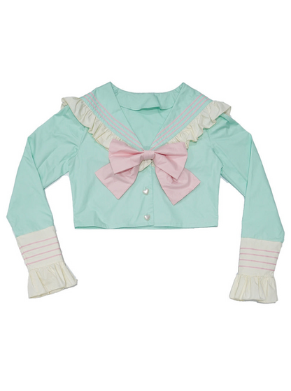 Cute cream sailor color frill short jacket