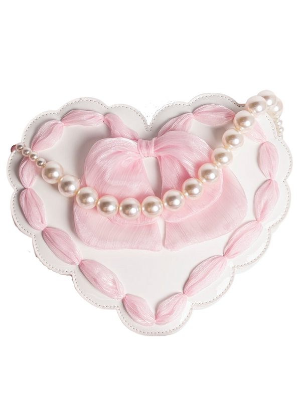 Heart ribbon 2WAY bag with pearl strap