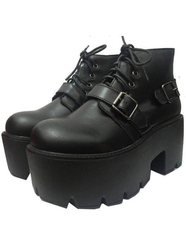 Race Up Back Belt Leather Platform Boots