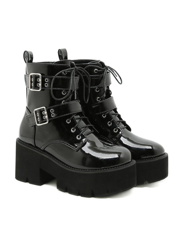 Dark Y2K Hot Girl Belt Buckle Platform Shoes