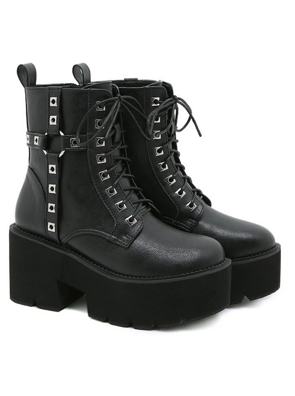 Punk Cross Belt Buckle Platform Shoes Martin Boots