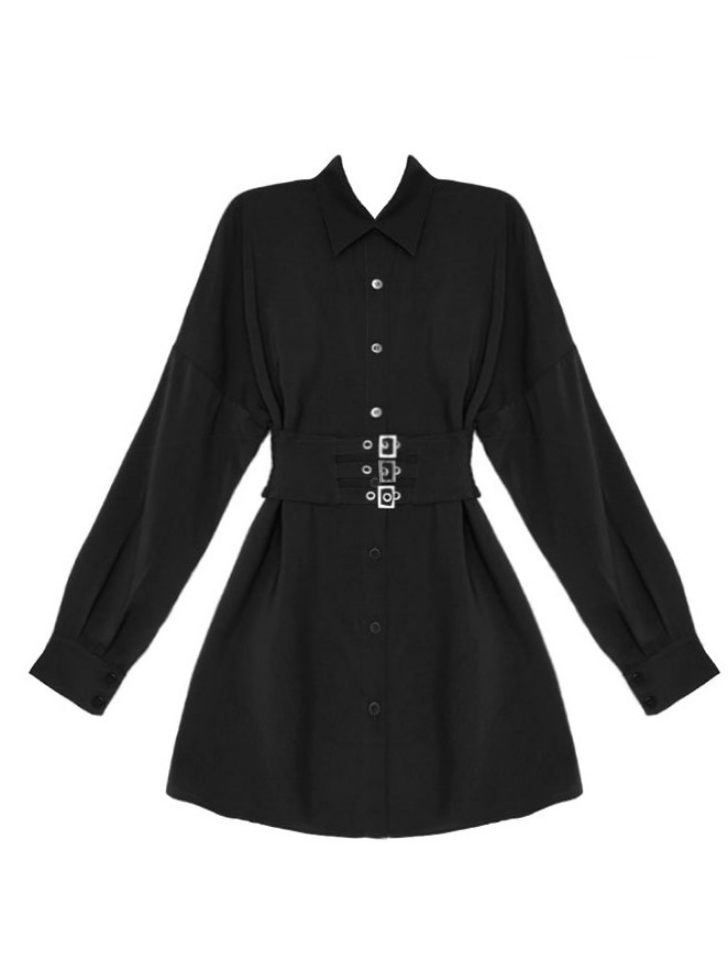 Dark satin waistband shirt dress 