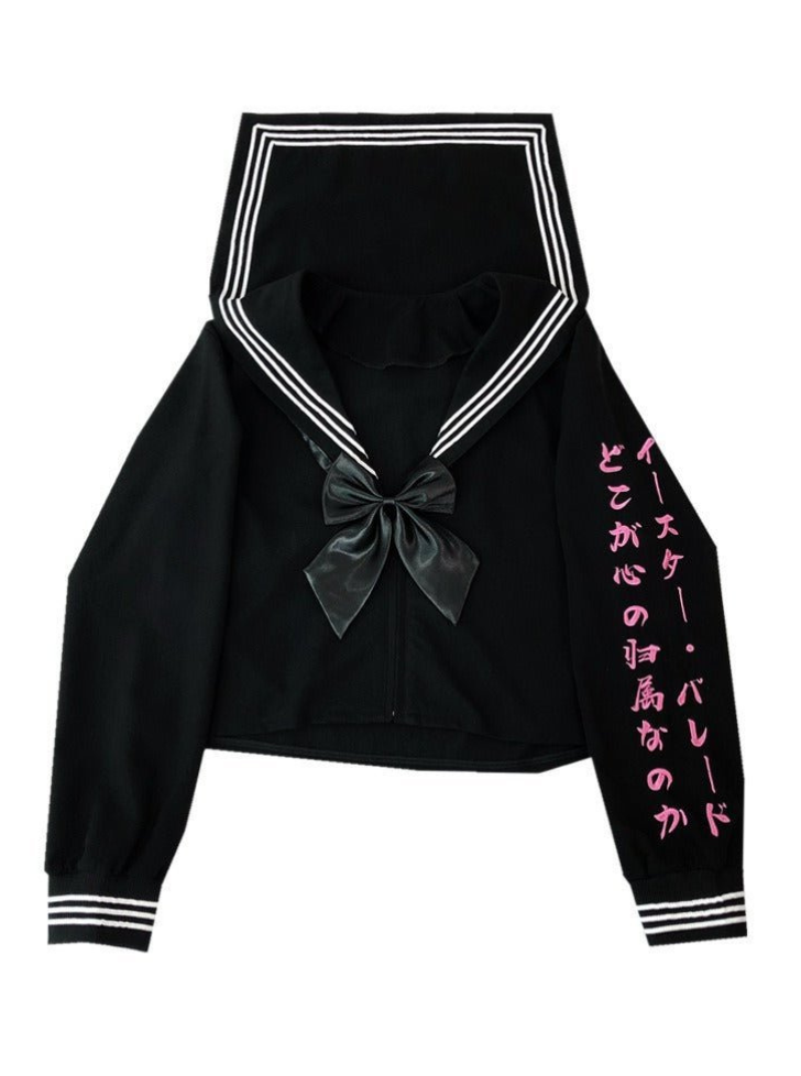 Embroidered zip-up sailor top