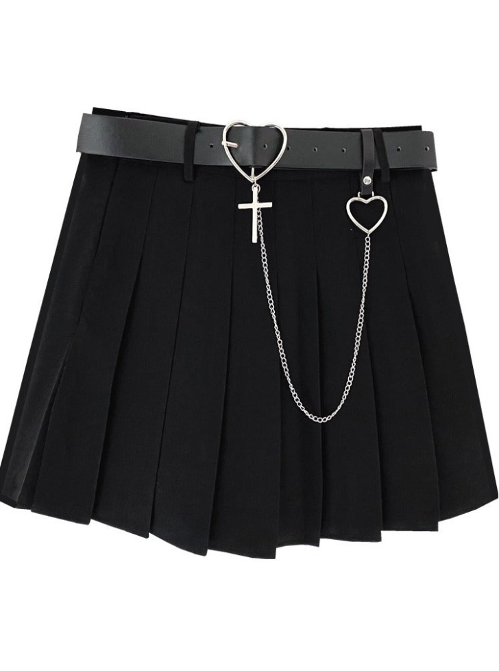 High Waist Pleated Skirt with Chain Strap Belt – Belchic