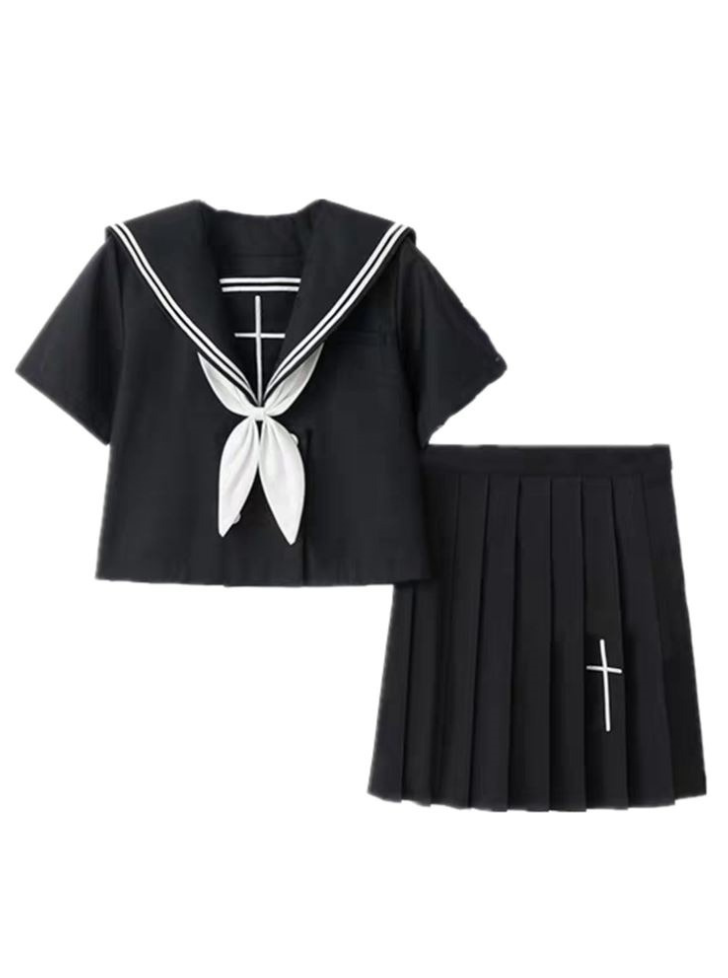 Front cross sailor shirt + pleated skirt