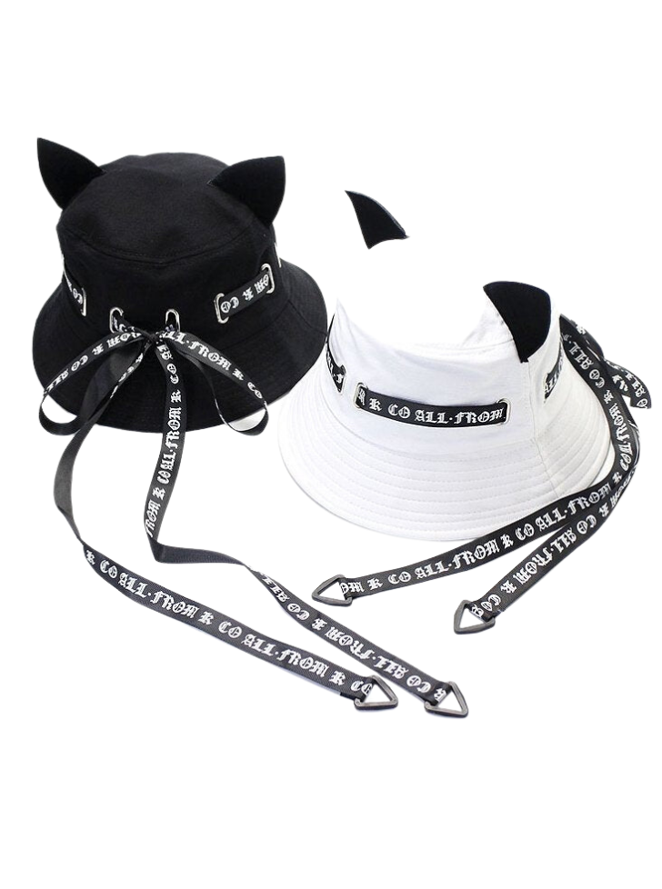 Cat ear logo ribbon strap bucket hat