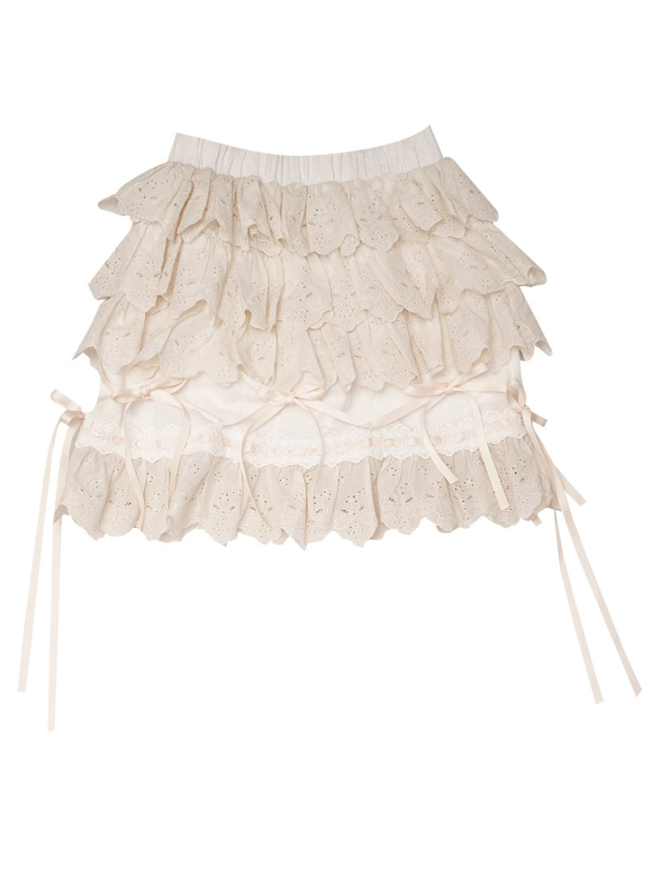 Race Ribon Cake Short Flare Skirt