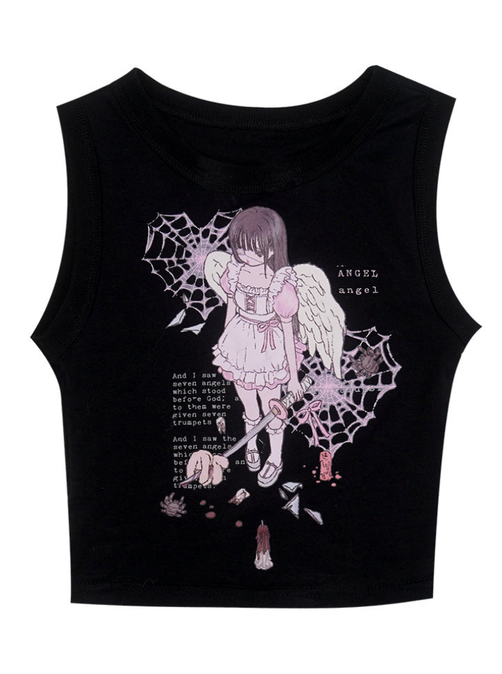 Milky Hearts Angel Girl Print Tank Tops